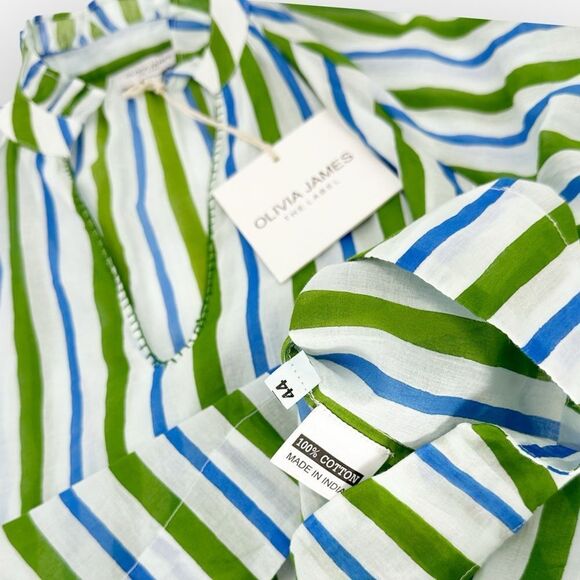 Olivia James The Label NWT Elizabeth Top‎ in Harbour Stripe Lime-  L cottagecore - Picture 5 of 7